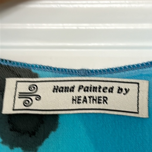 Hand-Painted Signed Open-Front Silk Kimono w Sheer Border Blue Green - Picture 2 of 12